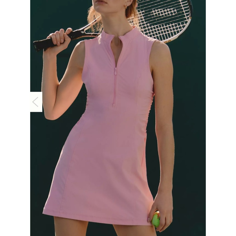Daily Practice by Anthropologie Pink Ruched Quarter Zip Active Mini Dress Medium